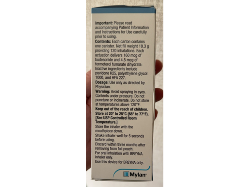 Breyna (budesonide and formoterol fumarate dihydrate) Inhalation Aerosol 160 mcg/4.5 mcg, Mylan (Rx)