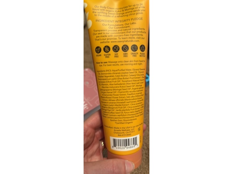 Saavy Naturals Body Cream, Sweet Orange, 8.5 fl oz/250 mL