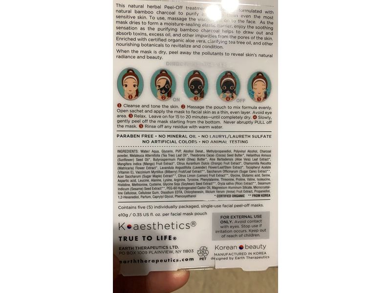 Earth Therapeutics Purifying Peel-Off Mask, Charcoal, 0.35 fl oz/10 g, 5 Ct