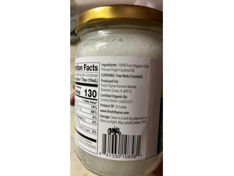 Fresh Thyme Organic Virgin Coconut Oil, 16.9 fl oz/500 mL
