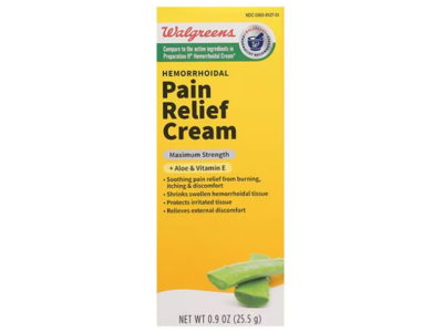 Walgreens Hemorrhoidal Pain Relief Cream, Aloe & Vitamin E, 0.9 oz/25.5 g