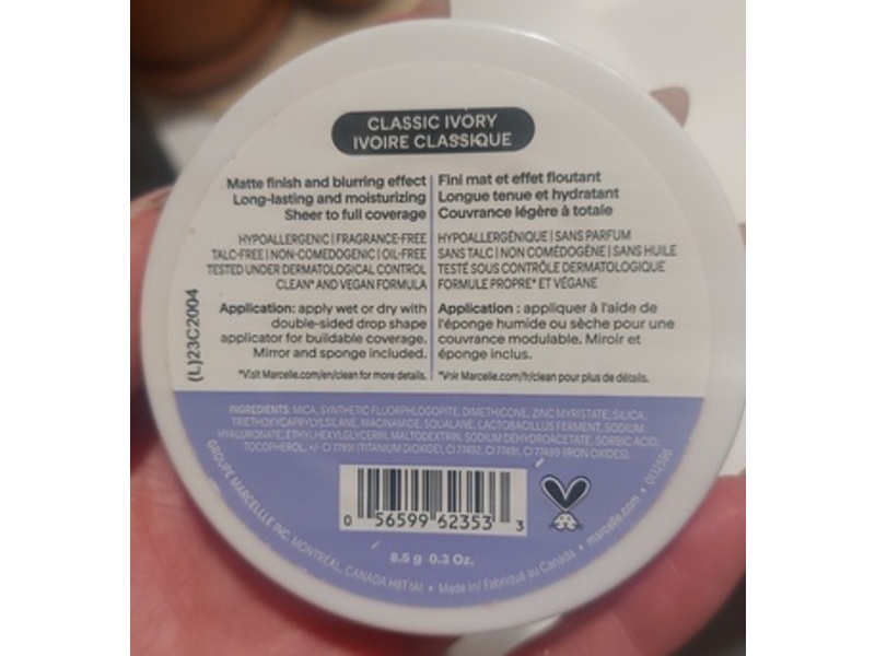 Marcelle Skincaring 3-In-1 Compact Foundation + Concealer + Setting Powder, Classic Ivory, 0.3 oz/8.5 g