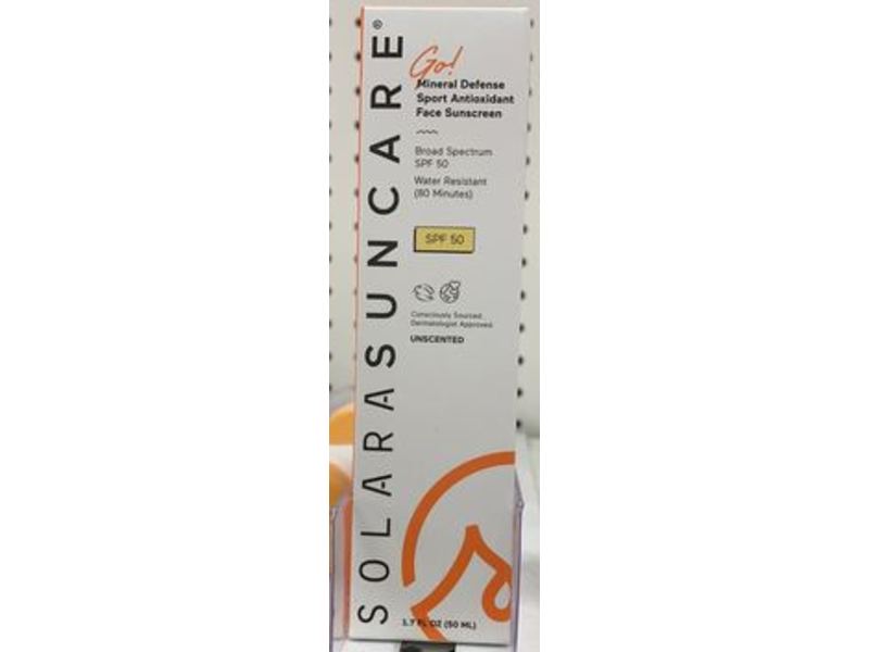 Solara Suncare Mineral Defense Sunscreen, Unscented, Sport Antioxidant, SPF 50, 1.7 fl oz/50 mL