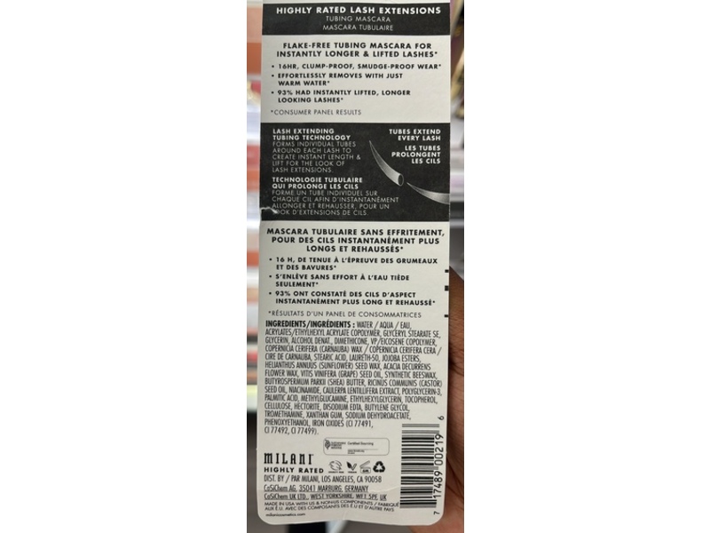 Milani Highly Rated Lash Extensions Tubing Mascara, Brown, 0.35 fl oz/10.5 mL