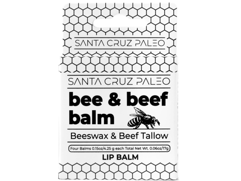 Santa Cruz Paleo Beef Tallow & Beeswax Lip Balm, 0.15 oz/4.25 g, Pack Of 4