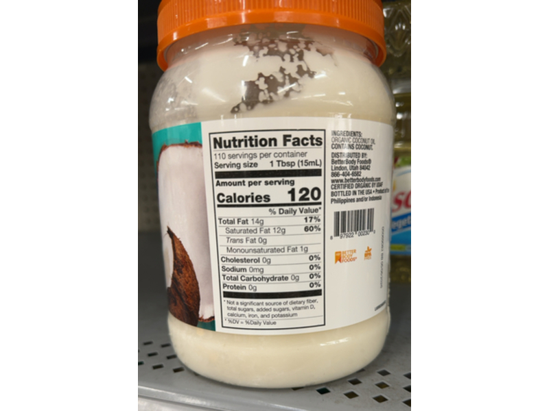 Better Body Foods Naturally Refined Organic Coconut Oil, 56 fl oz/1.6 L