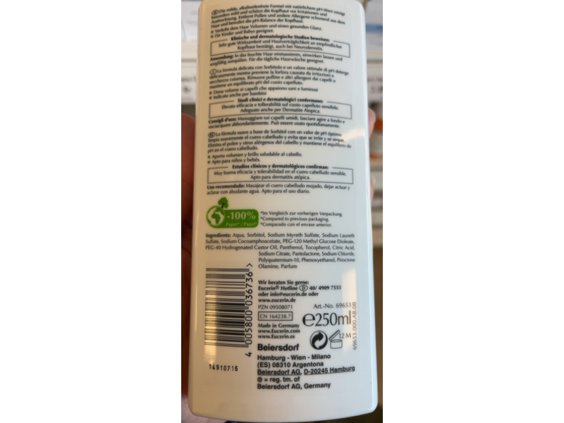 Eucerin Dermo Capillaire pH5 Shampoo, 250 mL