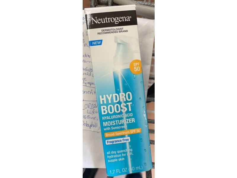 Neutrogena Hydro Boost Moisturizer With Sunscreen, Hyaluronic Acid, SPF 50, 1.7 fl oz/50 mL