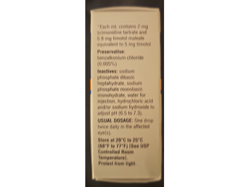 Brimonidine Tartrate / Timolol Maleate Ophthalmic Solution 0.2% / 0.5%, 5 mL, Apotex Corp (Rx)