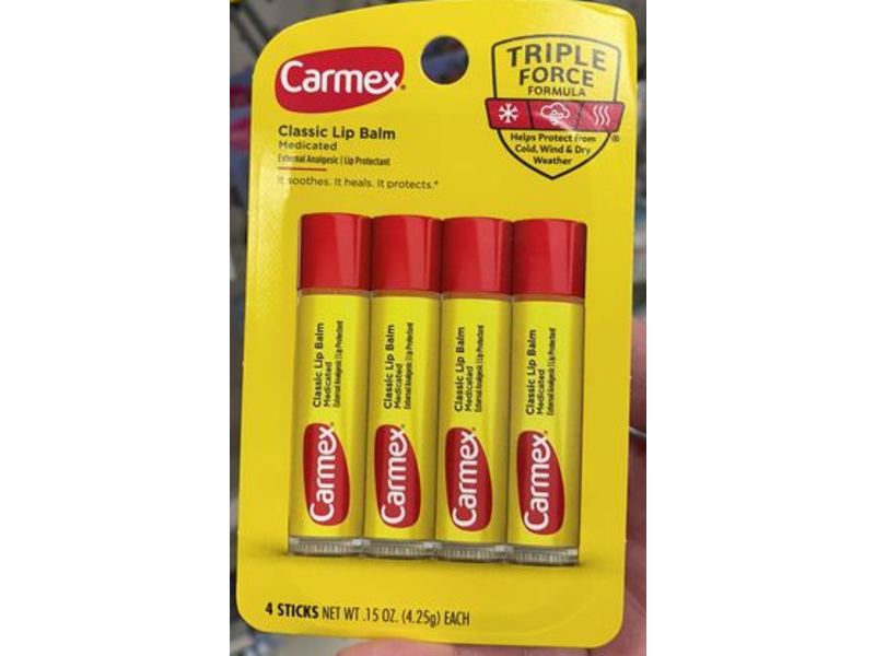 Carmex Classic Lip Balm, Medicated Stick, 0.15 oz/4.25 g, Pack Of 4