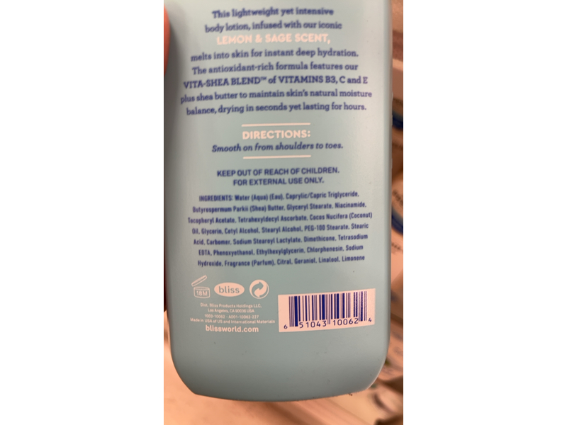 Bliss Cloud 9 Body Lotion, Lemon & Sage, 16 fl oz/470 mL, Pack Of 3