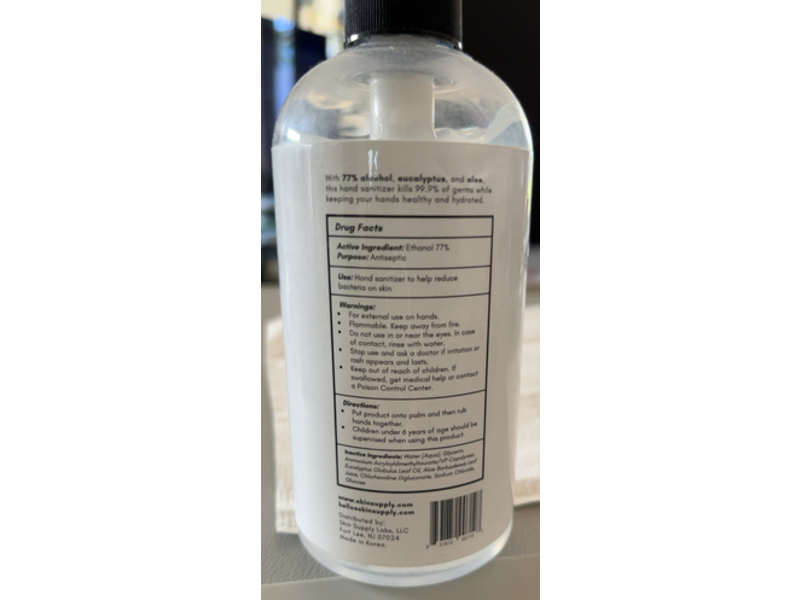 Skin Supply Hand Sanitizer, Eucalyptus, Aloe, 10.14 fl oz/300 mL