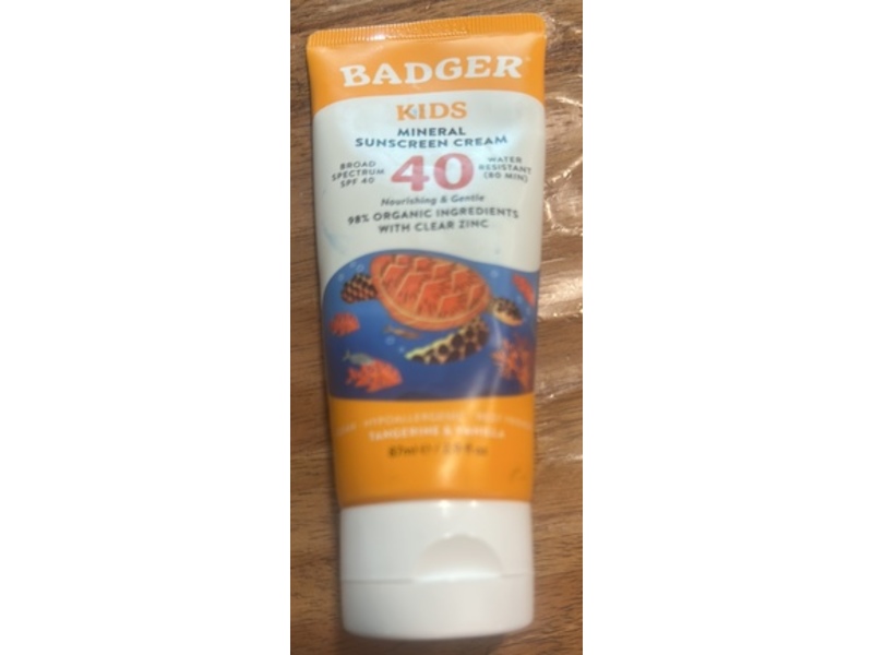 Badger Kids Mineral Sunscreen Cream, SPF 40, 2.9 fl oz/87 mL