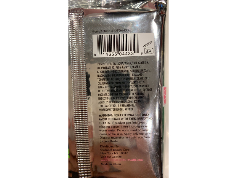 Global Beauty Care Multi-Vitamin Cleansing Wipes, Vitamins A+B+C&E, 25 Count