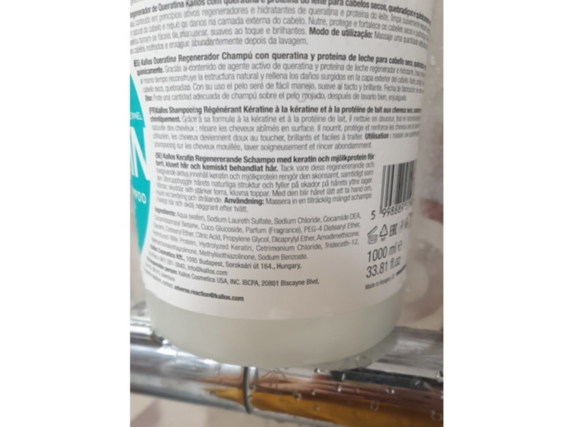 Kallos Regenerating Shampoo, Keratin & Milk Protein, 33.81 fl oz/1000 mL