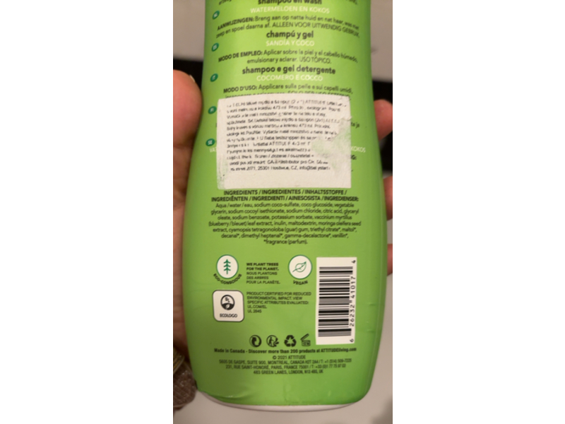 Attitude Little Leaves Shampoo & Body Wash, Watermelon & Coco, 16 fl oz/473 mL