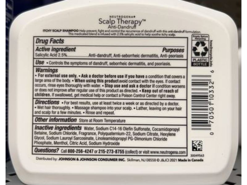 Neutrogena Scalp Therapy Anti-Dandruff Shampoo, Itchy Scalp, Menthol, 12 fl oz/354 mL