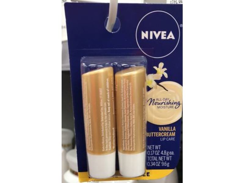 Nivea All-Day Nourishing Moisture Lip Care, Vanilla Buttercream, 0.17 oz/4.8 g, Pack Of 2