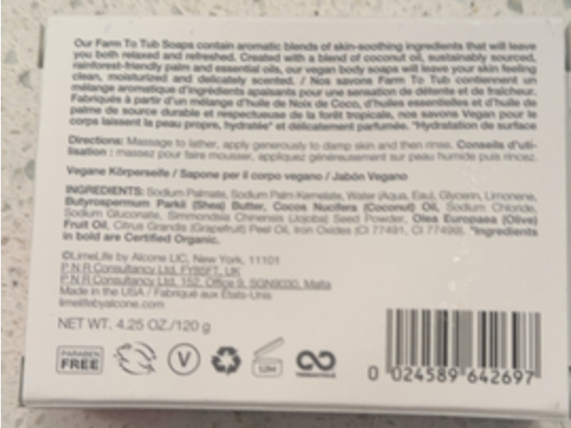 LimeLife By Alcone Vegan Body Soap, Pink Grapefruit, 4.25 oz/120 g