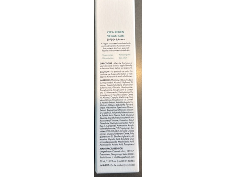 Dr. Ceuracle Cica Regen Vegan Sun, SPF 50 PA++++, 1.69 fl oz/50 mL