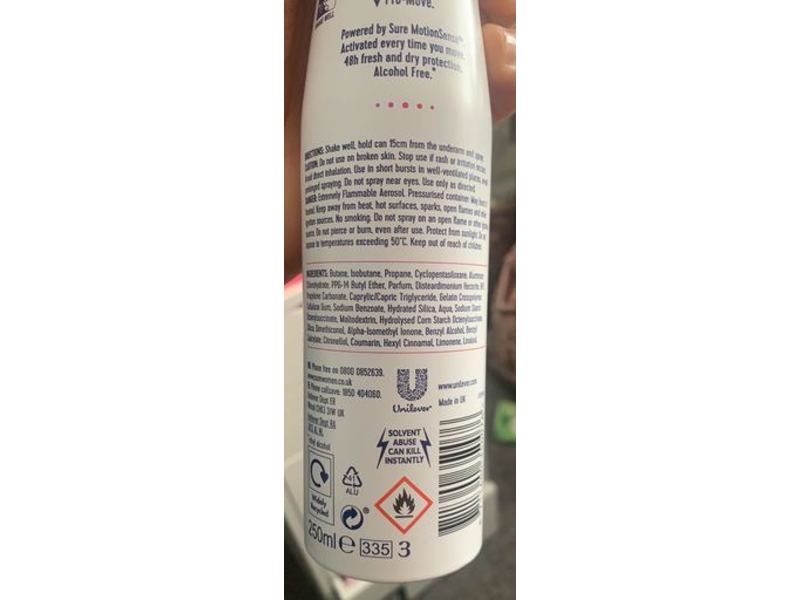 Sure Motionsense Bright Bouquet 48H Antiperspirant, Strawberries & Apricot, 250 ml