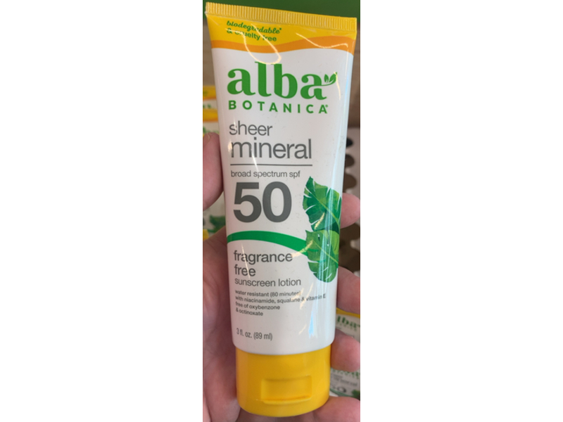 Alba Botanica Sheer Mineral Sunscreen, Fragrance-Free, SPF 50, 3 fl oz/89 mL