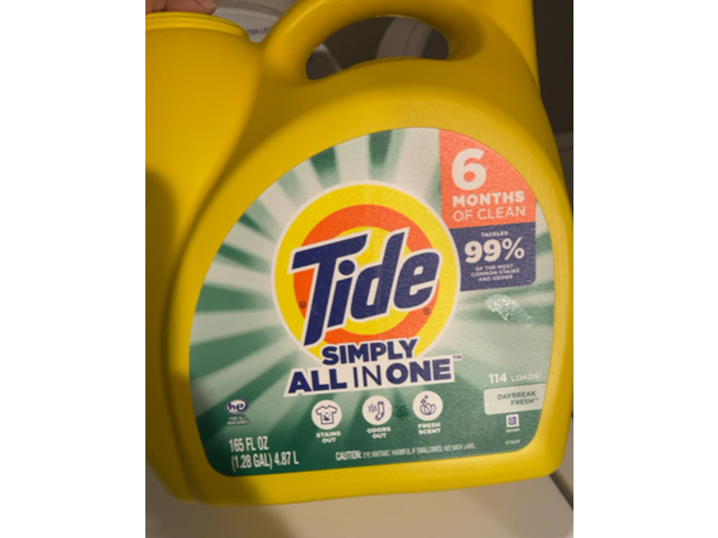 Tide Simply All In One Laundry Detergent, Daybreak Fresh, 114 loads, 165 fl oz/4.87 L
