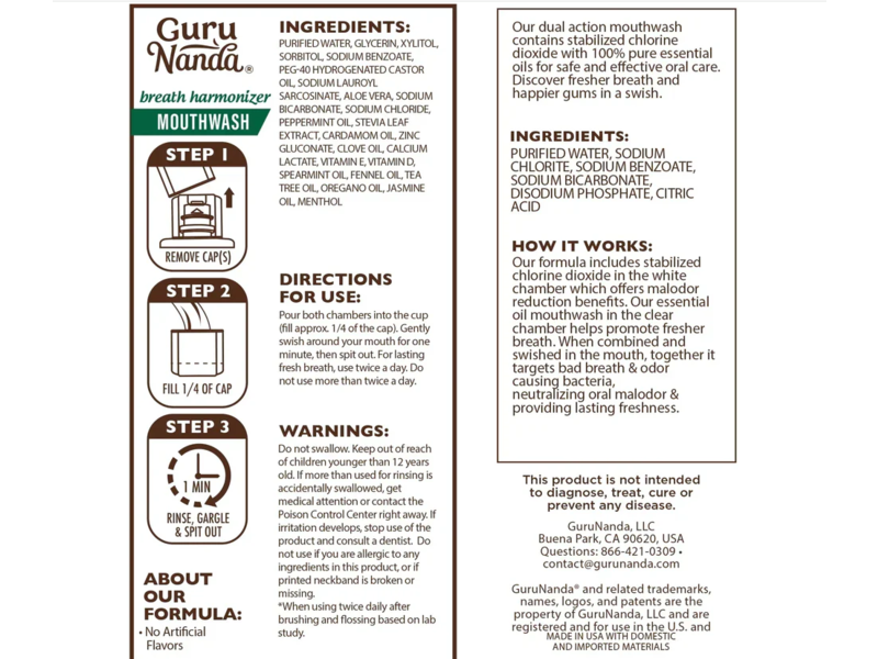 GuruNanda Dual Barrel Breath Harmonizer Mouthwash, Wild Mint, 20 fl oz/591 mL