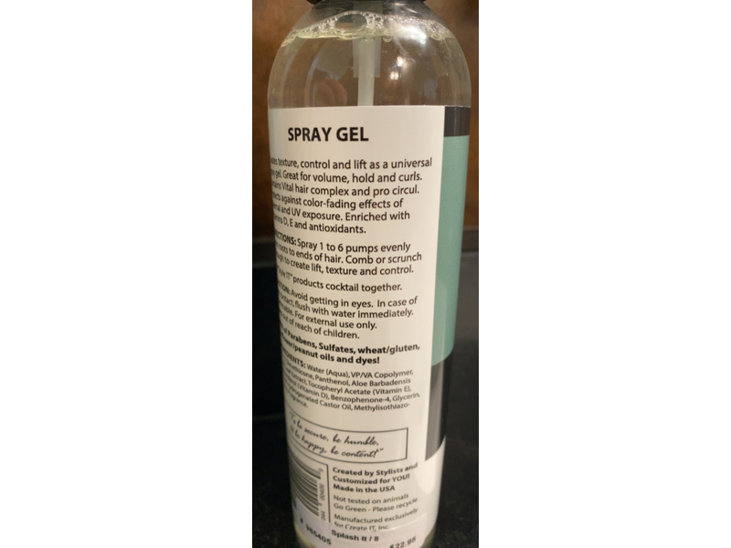 Splash It By Create It Spray Gel, Light To Medium Hold, 8 fl oz/236 mL