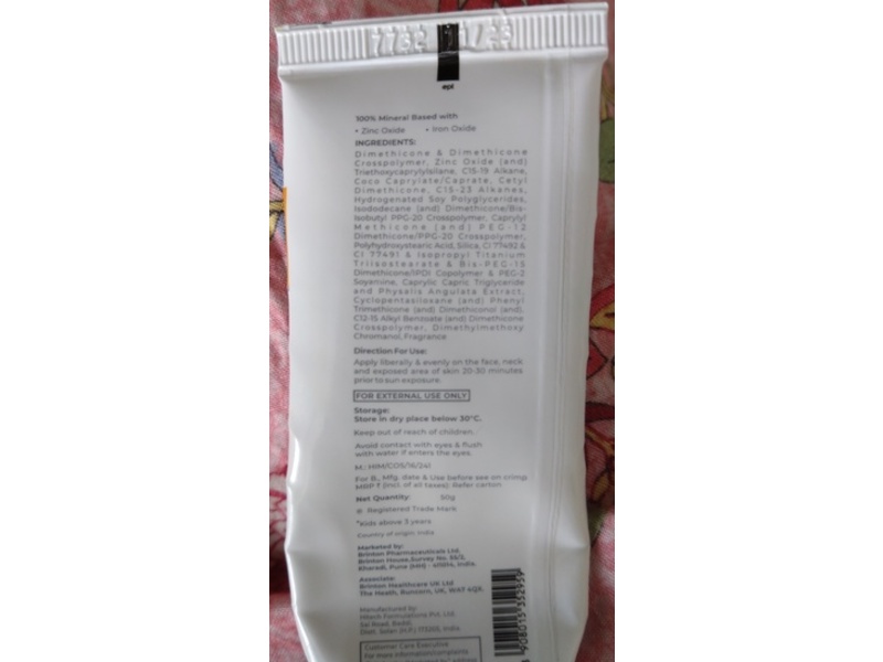 Brinton UV Doux Mineral Sunscreen Gel, SPF 50 PA+++, 50 g