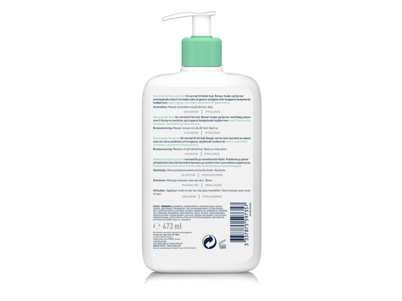 CeraVe Foaming Cleanser, Normal to Oily Skin, Fragrance Free, 8 fl oz/236 mL