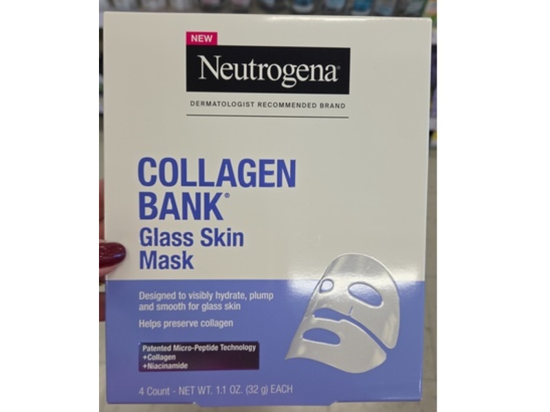 Neutrogena Collagen Bank Glass Skin Mask, 1.1 oz/32 g, 4 Count
