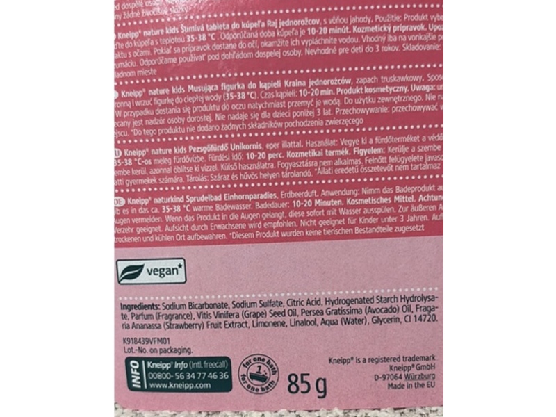 Kneipp Nature Kids Unicorn Paradise Fizzy Bath, Strawberry Scent, 85 g