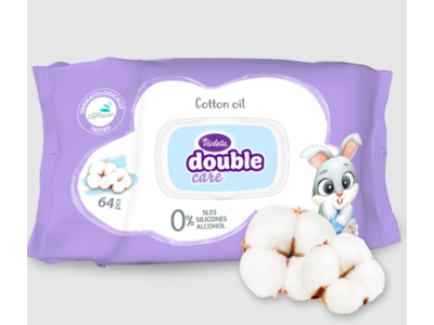 Violeta Double Care Baby Wet Wipes, Cotton Oil, 64 Count