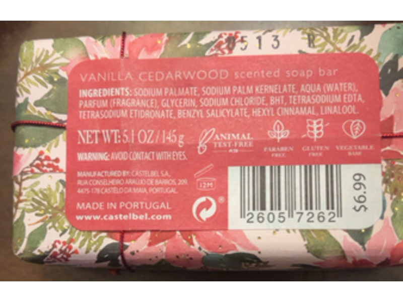 Castelbel Soap Bar, Vanilla Cedarwood, 5.1 oz/145 g