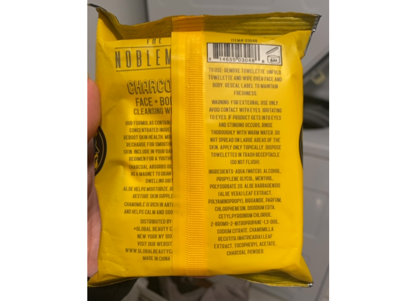 The Nobleman Face & Body Cleansing Wipes, Charcoal, Aloe & Chamomile, 30 Count