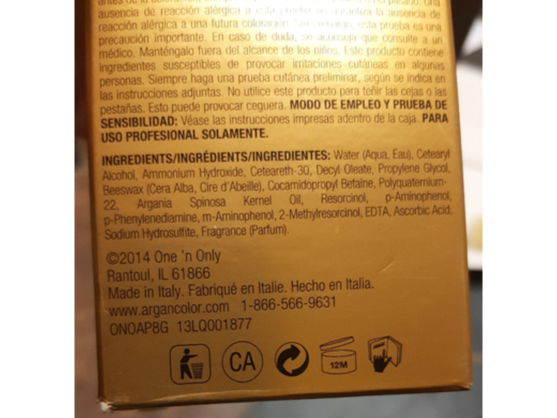 One 'n Only Argan Oil Permanent Hair Color Cream, 8G Light Golden Blonde, 3 fl oz/90 ml, 2 Application