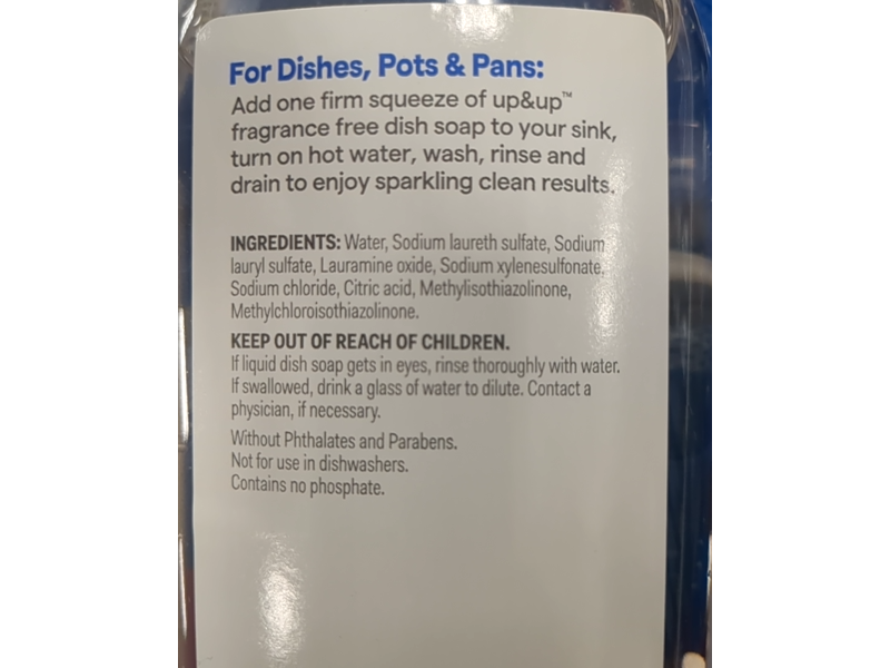 Up & Up Dishwashing Liquid, Free & Clear, 28 fl oz/828 mL