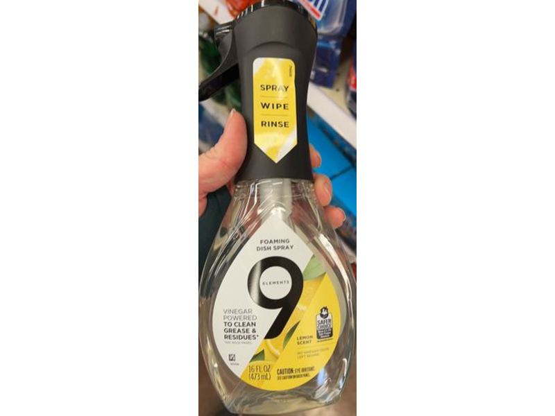 9 Elements Foaming Dish Spray Refill, Lemon Scent, 16 fl oz/473 mL, Pack Of 4