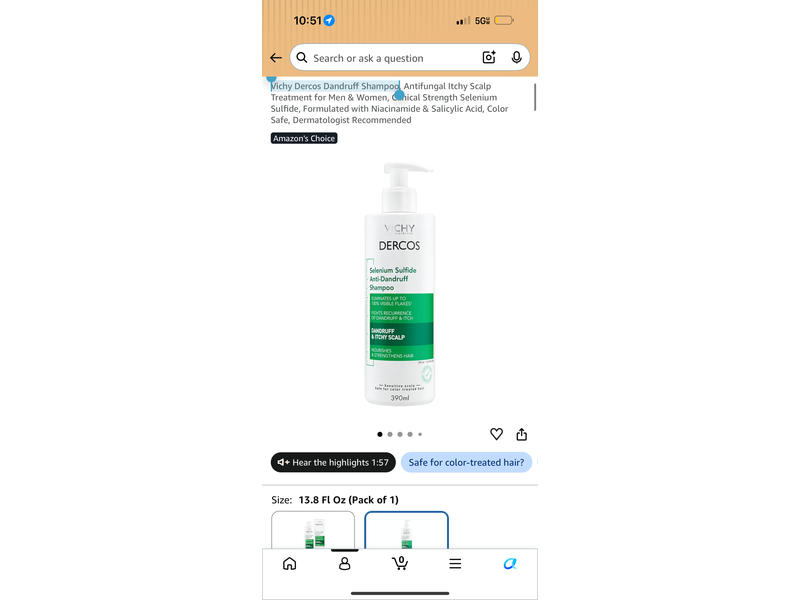 Vichy Dercos Anti-Dandruff Shampoo, Selenium Sulfide, Dandruff & Itchy Scalp, 13.18 fl oz/390 mL