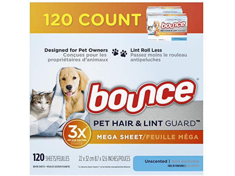 Bounce Pet Hair & Lint Guard Mega Sheet, Unscented,120 Count