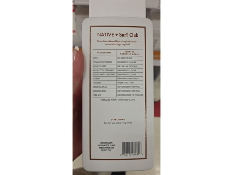 Native Surf Club Body Wash, Golden Sunset, 18 fl oz/532 mL, Pack Of 2