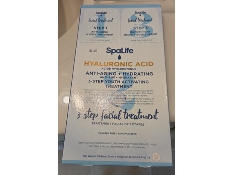 Spa Life Anti Aging + Hydrating 3 Step Facial Treatment, Hyaluronic Acid, 0.8 fl oz/22 mL, 3 Count