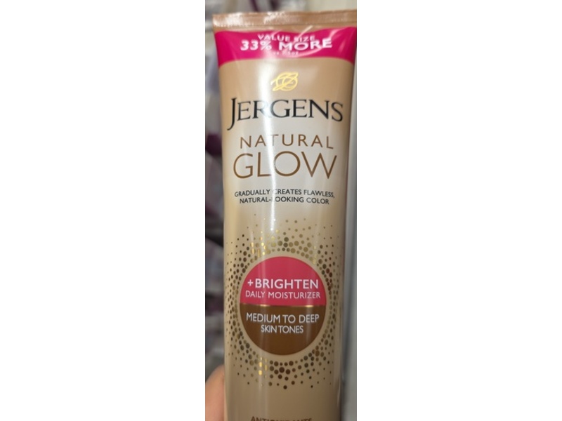 Jergens Natural Glow +Brighten Daily Moisturizer Tanning Lotion, Medium To Deep, 10 fl oz