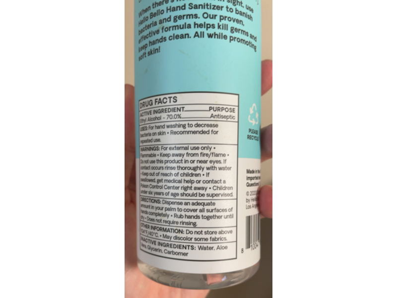 Hello Bello Hand Sanitizer Gel, 12 fl oz/354 mL