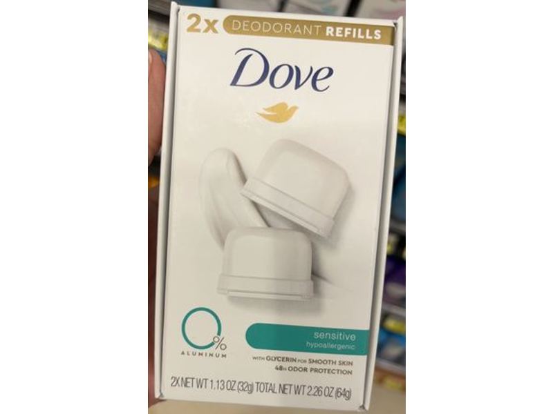 Dove Deodorant Refills, 0% Aluminum, Sensitive, 1.13 oz/32 g