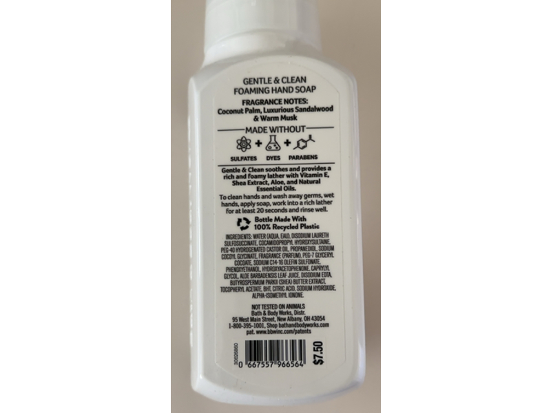 Bath & Body Works Gentle & Clean Foaming Hand Soap, Coconut Sandalwood, 8.75 fl oz/259 mL