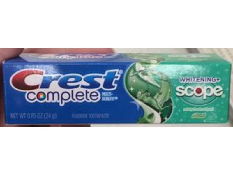 Crest Complete Multi-Benefit Fluoride Toothpaste, Whitening + Scope, Minty Fresh, 0.85 oz/24 g, Pack Of 3