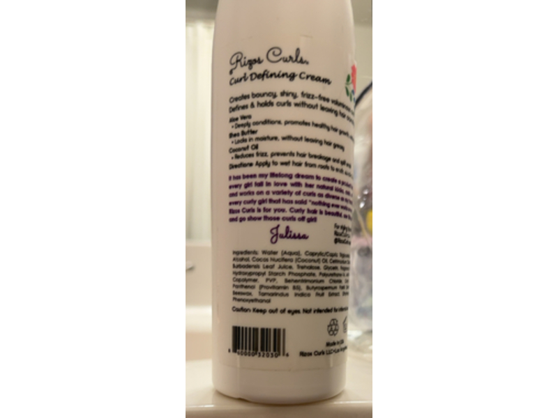 Rizos Curls Curl Defining Cream, Aloe + Coconut Oil, Shea, 10 fl oz/296 mL