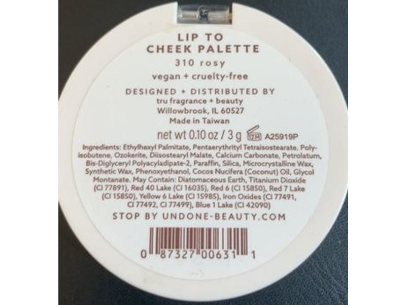 Undone Beauty Lip To Cheek Palette 3-in-1, 310 Rosy, 0.10 oz/3 g